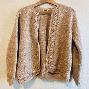 VTG Embroidered Pearl Sweater Knit Cardigan